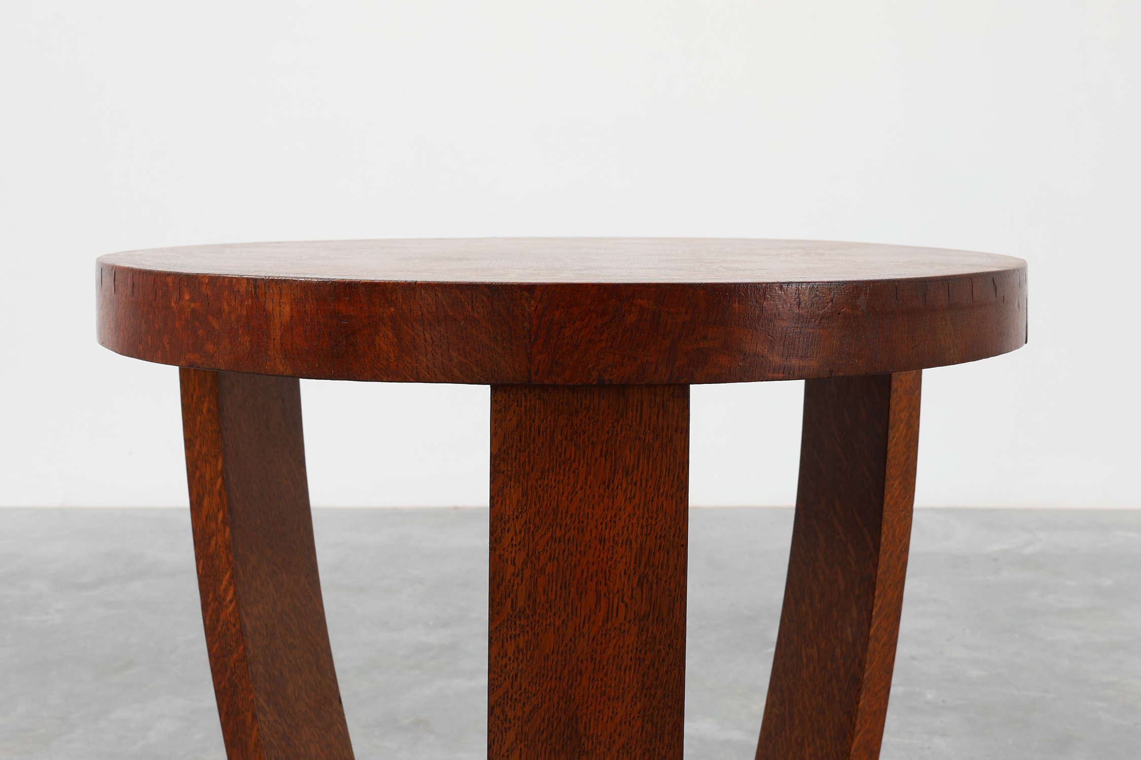 Art Deco side table in wood and chess style veneered top, France ca. 1940thumbnail
